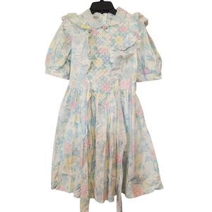 Vintage 90s Girls So Pretty Floral Pastel Dress with Lace Details Size 14.5